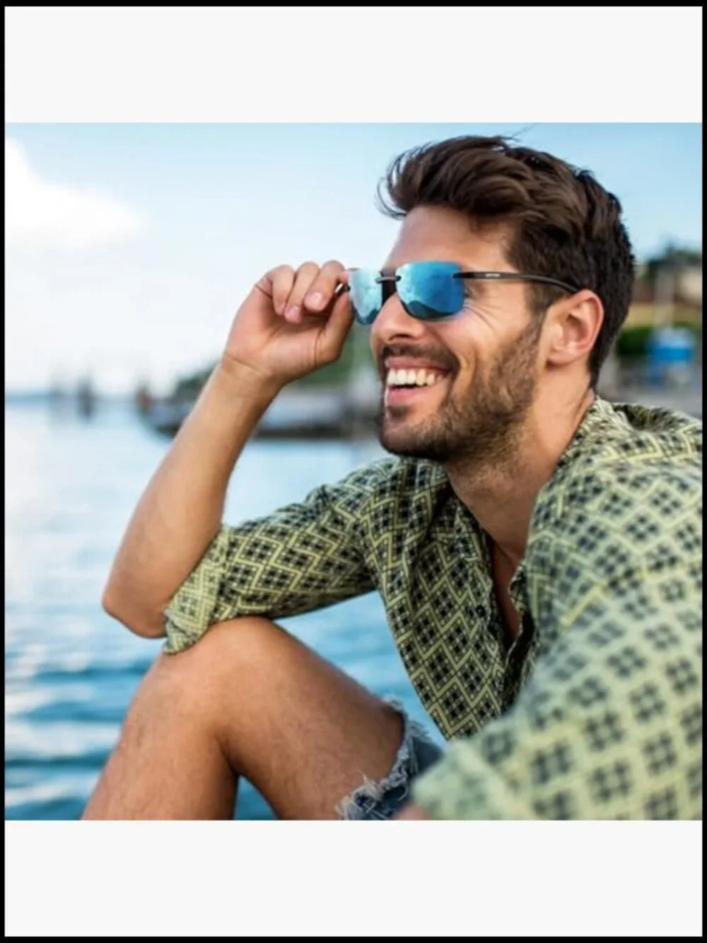 Rimless Polarized Sunglasses TR90 Frameless UV Protection for Driving Fishing